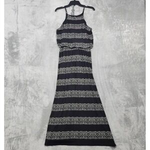 Maurices 24/7 Dress Womens M Black White Striped Halter Maxi Sundress Casual